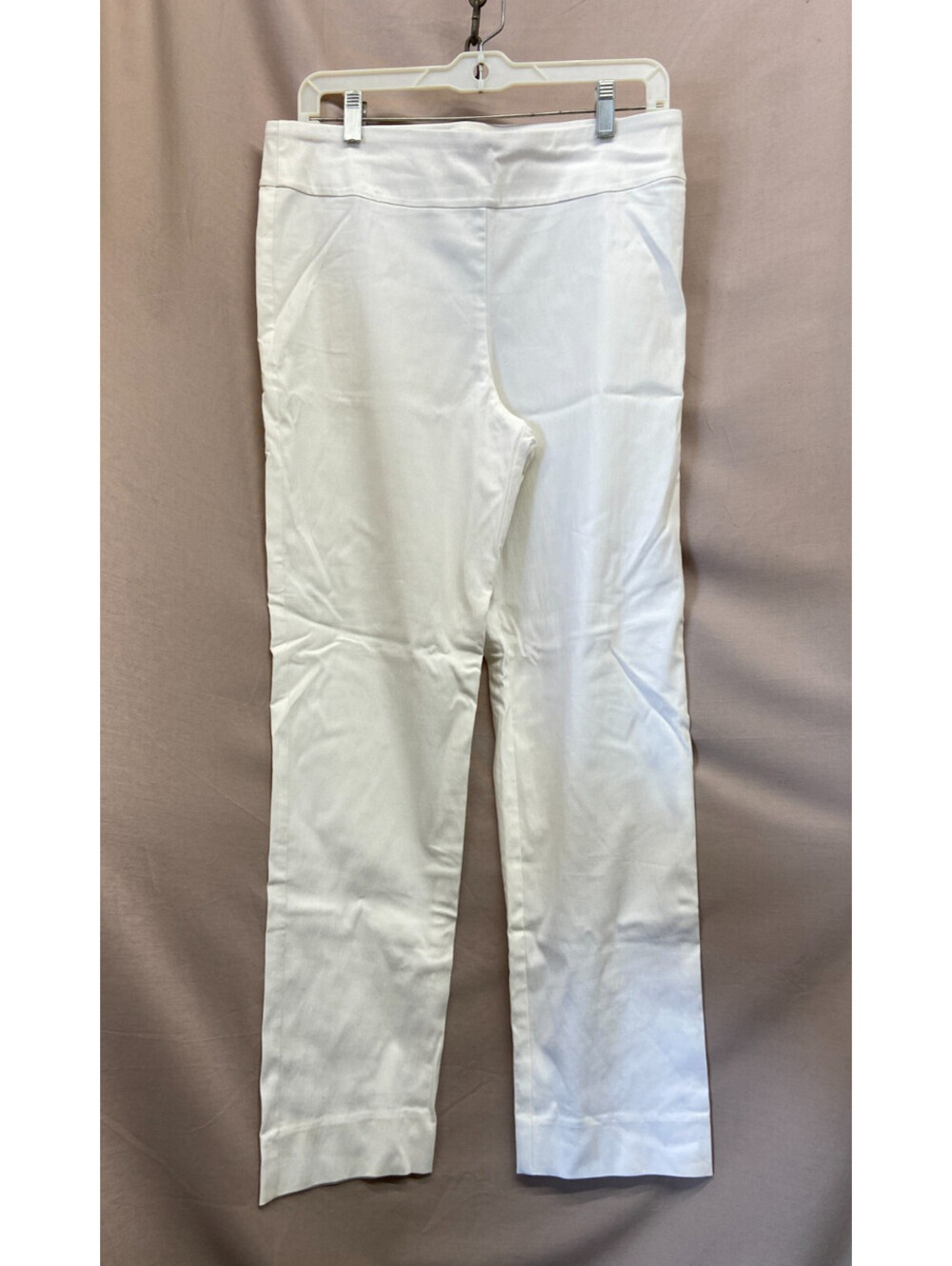 Womens Business Casual White Dress Pants Size 12 Stretch Pull On Straight Leg